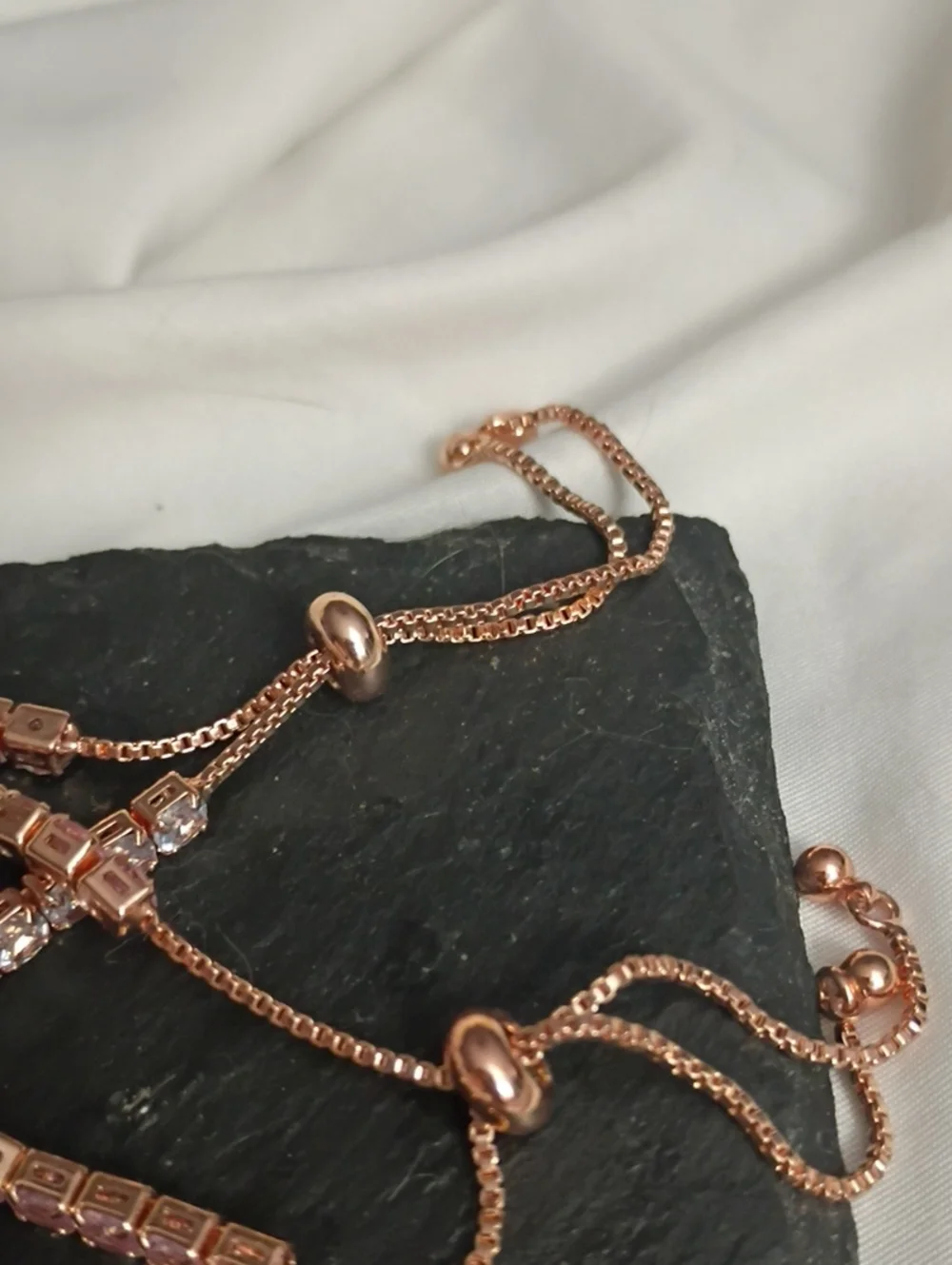 Rose Gold Pink And Clear Adjustable Tennis Bracelets - Women Jewelry